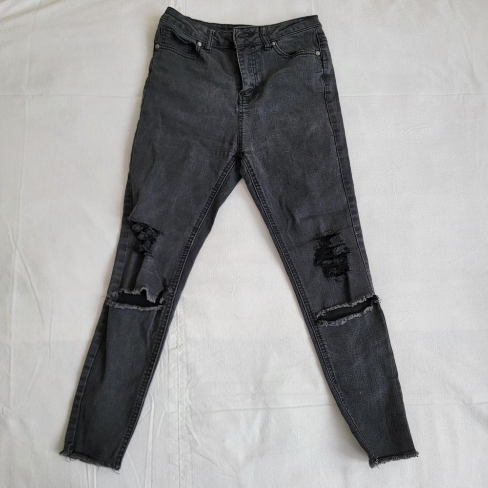 Cropped Distressed Black Jeans